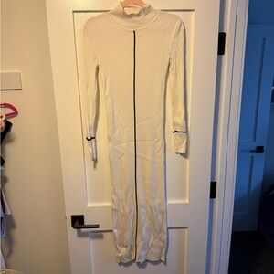 Zara White Long Sleeve Dress with Black Trim